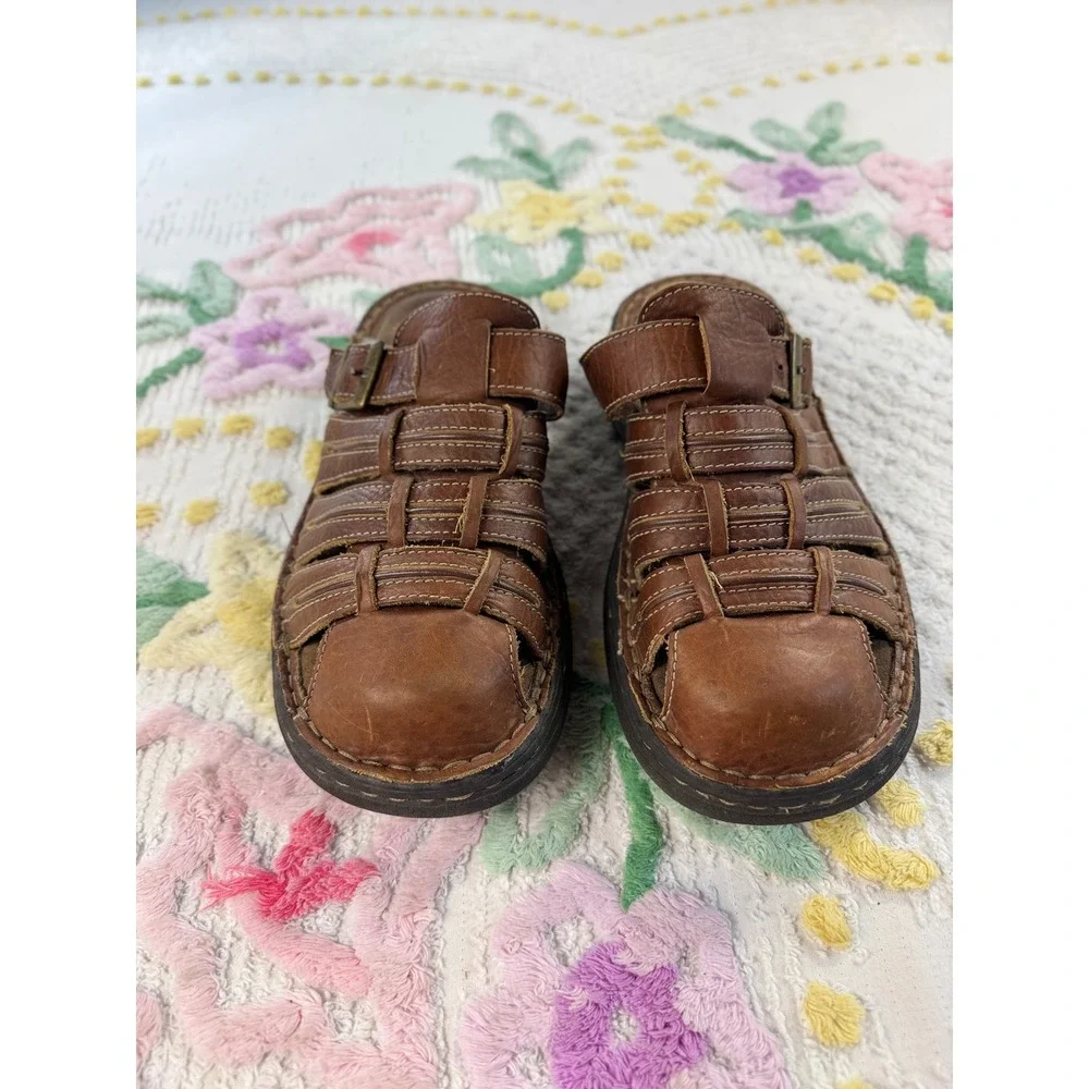 GBX Mens Brown Leather Fisherman Sandals Slides Buckle Cobus 11M